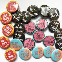 Load image into Gallery viewer, 1.25” Rainbow Pride Pronoun Buttons