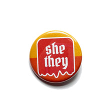 Load image into Gallery viewer, 1.25” Red &amp; Orange Pronoun Buttons
