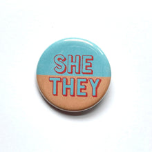 Load image into Gallery viewer, 1.25” Blue & Orange Pronoun Buttons