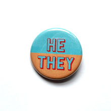 Load image into Gallery viewer, 1.25” Blue & Orange Pronoun Buttons