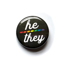 Load image into Gallery viewer, 1.25” Rainbow Pride Pronoun Buttons