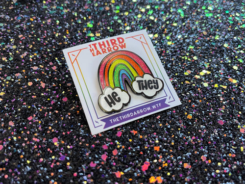 Rainbow & Clouds Enamel Pronoun Pin
