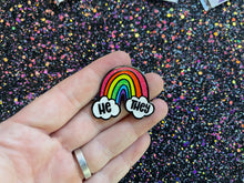 Load image into Gallery viewer, Rainbow &amp; Clouds Enamel Pronoun Pin