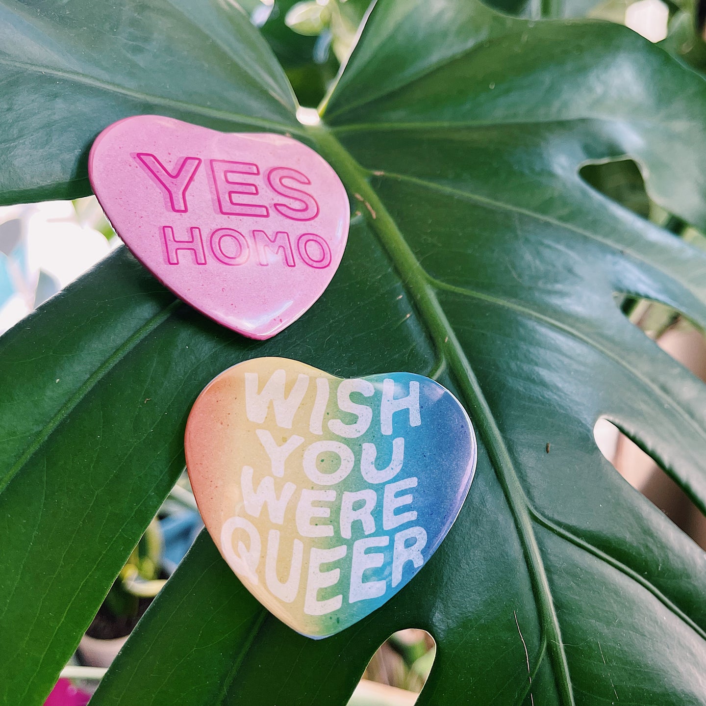 Wish You Were Queer Heart Shaped 2.25” Button
