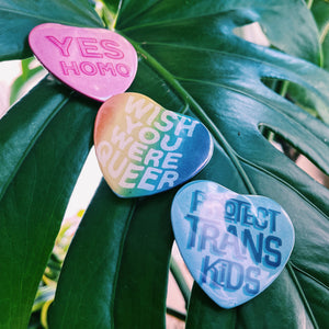 Wish You Were Queer Heart Shaped 2.25” Button